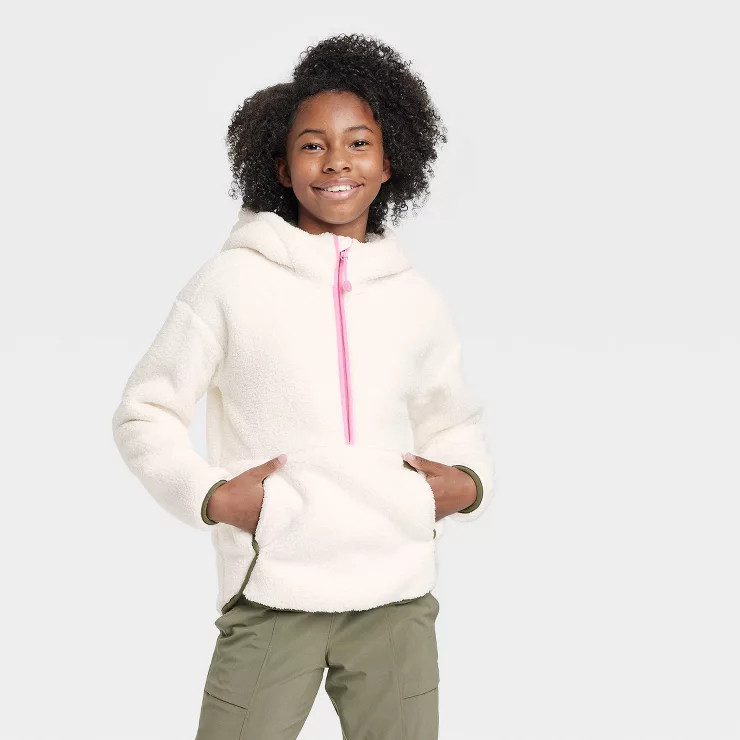 Girls' Faux Shearling Fleece 1/2 Zip Pullover Sweatshirt - All in Motion™ | Target