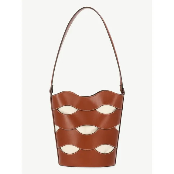 Free Assembly Women's Maria Cut Out Bucket Bag, Cognac/Cream | Walmart (US)