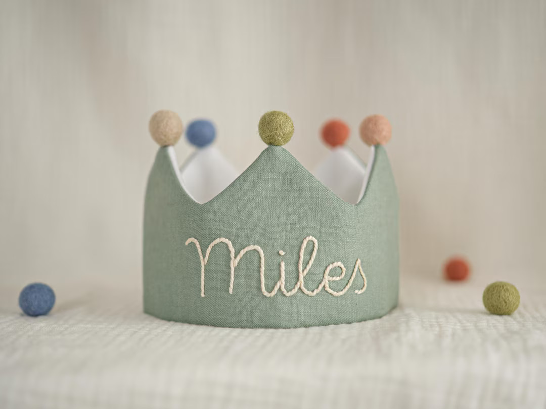 Hand Embroidered Linen Crown for Kids and Children's Birthdays, Personalized Gifts | Keepsake for... | Etsy (US)