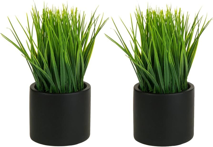 MyGift Tabletop Artificial Grass Plants Decorative Faux Greenery Plant Potted in Modern Cylindric... | Amazon (US)