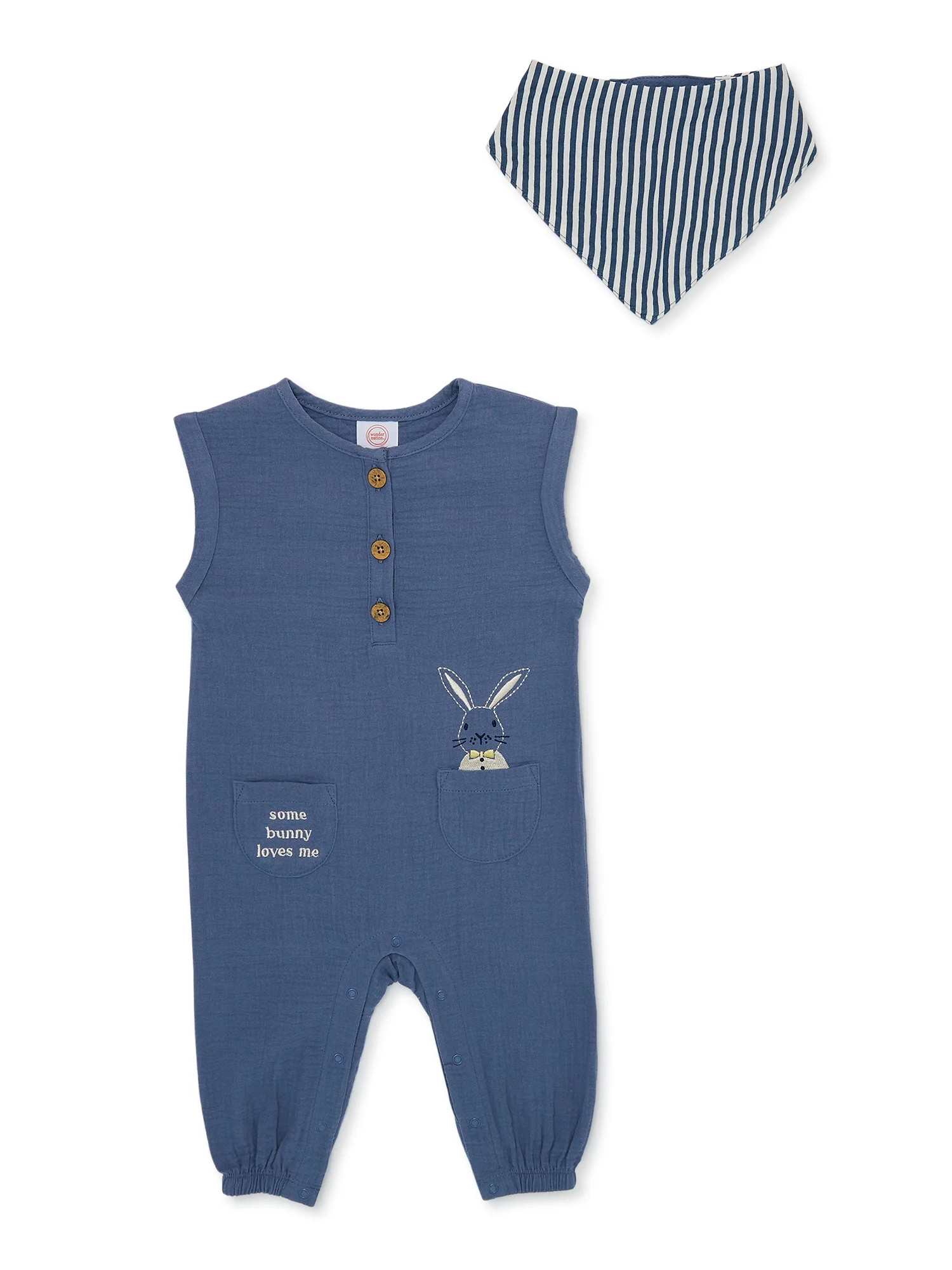 Wonder Nation Baby Boy Bunny Romper and Bandana Set, 2-Piece, Sizes 0-24 Months | Walmart (US)