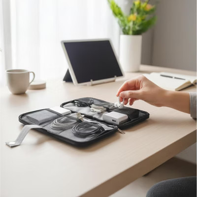 Modern Home Portable Wire Storage Station - The Compact Travel Electronics Organizer for Cables, Chargers, & Tech Gear on the Go (Heather Gray) | Target