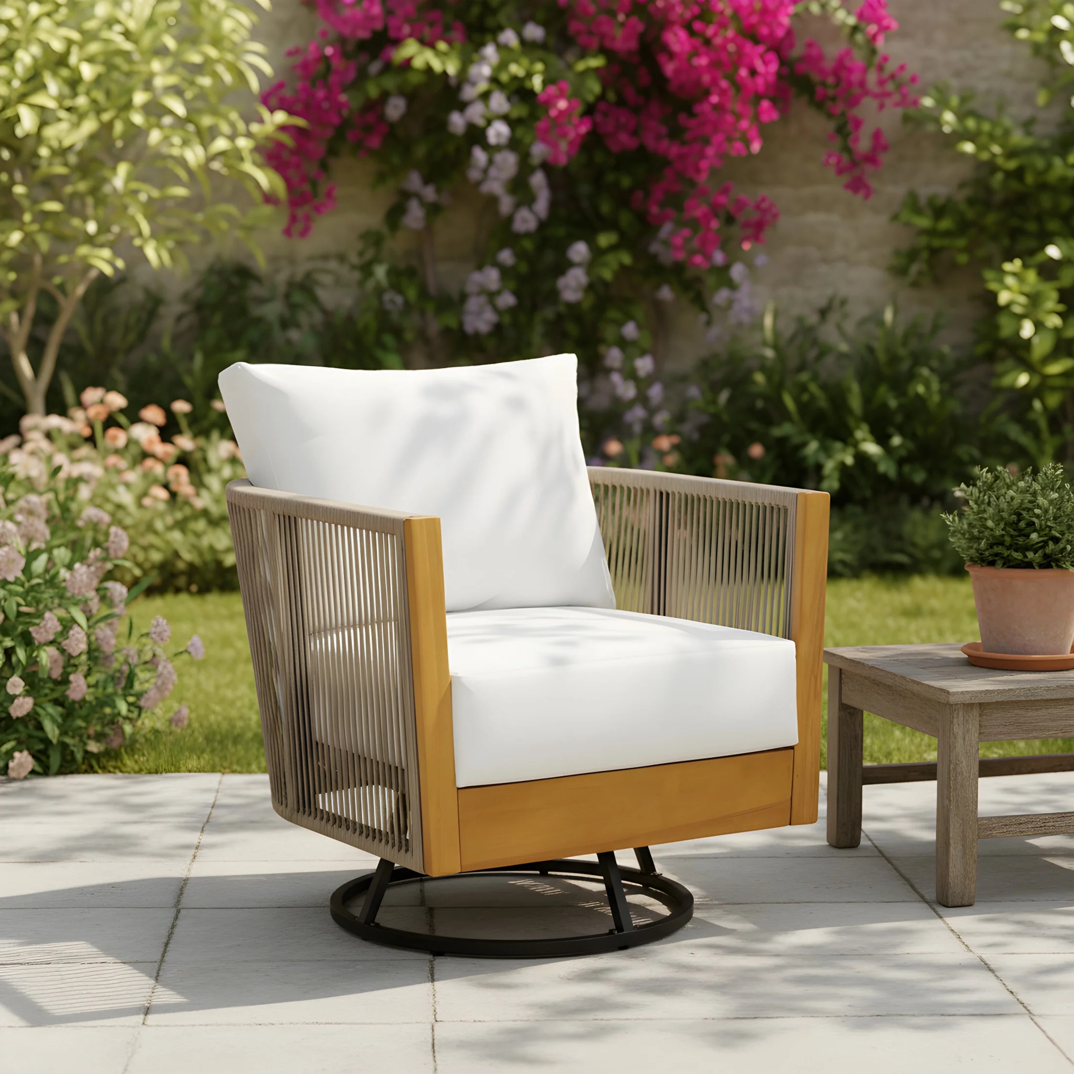 Christopher Knight Home Outdoor Swivel Chair with Rope Design, Rotating Chair with Cushion, Natur... | Walmart (US)