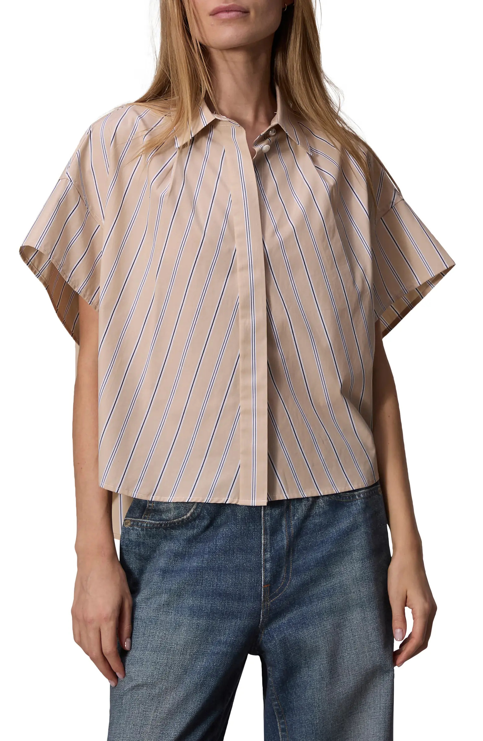 rag & bone Martha Stripe Short Sleeve Cotton Poplin Button-Up Shirt | Nordstrom | Nordstrom