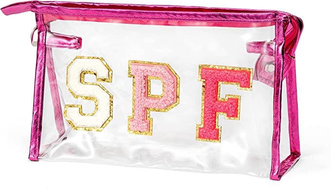 Preppy Patch SPF Varsity Letter Cosmetic Toiletry Bag Aesthetic Waterproof Portable Cosmetic Bag ... | Amazon (US)