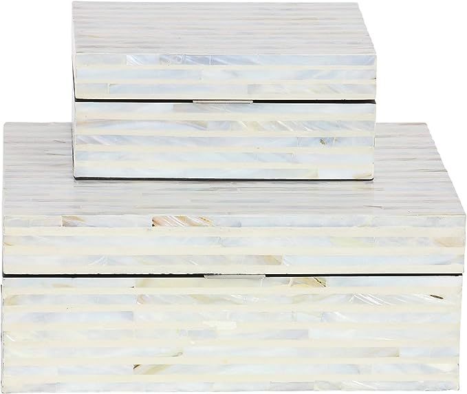 Deco 79 Coastal Shell Inlay Wooden Box, Set of 2, 8", 12"L, White | Amazon (US)