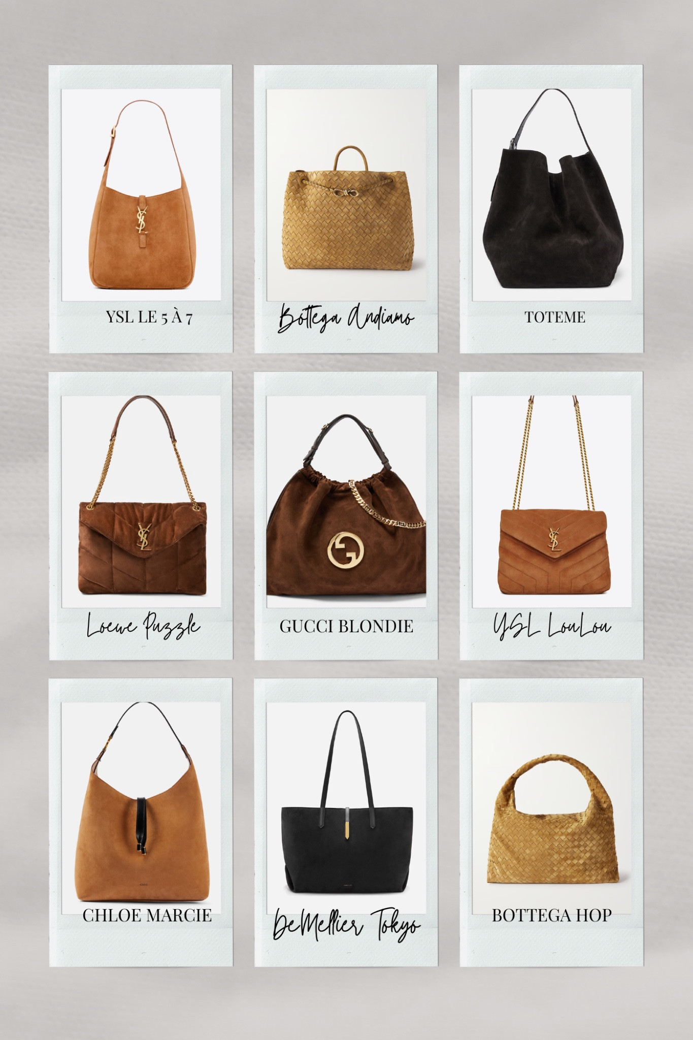 A luxurious suede bag in a warm tone can add much needed texture and depth to an outfit. Here are some of my favourite suede bags from Toteme, Bottega and Saint Laurent ✨

#suedebags #designerbags #suedebag #bottegabag #yslbag

#LTKSeasonal #LTKStyleTip