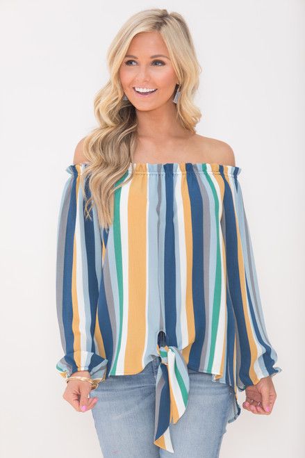 All My Daydreams Striped Blouse Blue | The Pink Lily Boutique