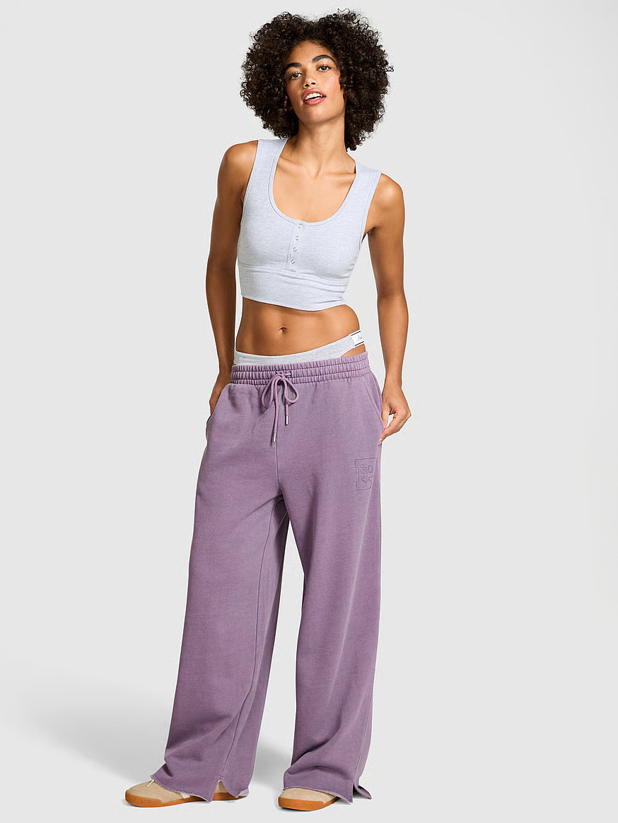 Buy Ivy Fleece Wide-Leg Split-Hem Sweatpants, Frozen Plum - Order Bottoms online - PINK US | Victoria's Secret (US / CA )