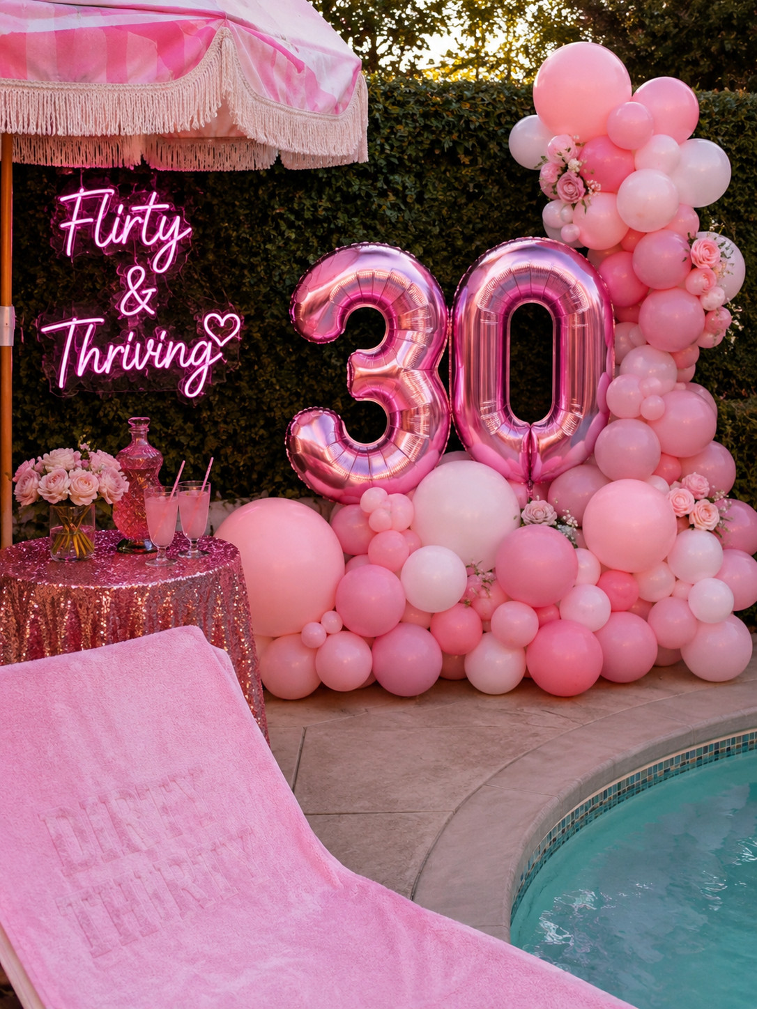 Serving pink pool party perfection for my 30th birthday 💕✨ The ultimate “Thirty, Flirty & Thriving” aesthetic with luxe balloon décor, poolside glam, summer hosting inspo, and all the Barbiecore vibes. Saving this birthday setup forever 🎀🍸 #LTKStyle #LTKParty #30thBirthday #DirtyThirty #ThirtyFlirtyAndThriving #PoolPartyInspo #BirthdayAesthetic #PinkDecor #Barbiecore #SummerEntertaining #PartyInspo #GirlsNight #BirthdayDecorIdeas #PinkAesthetic #LuxuryPartyInspo
 

 #LTKSeasonal #LTKHome #LTKSwim
