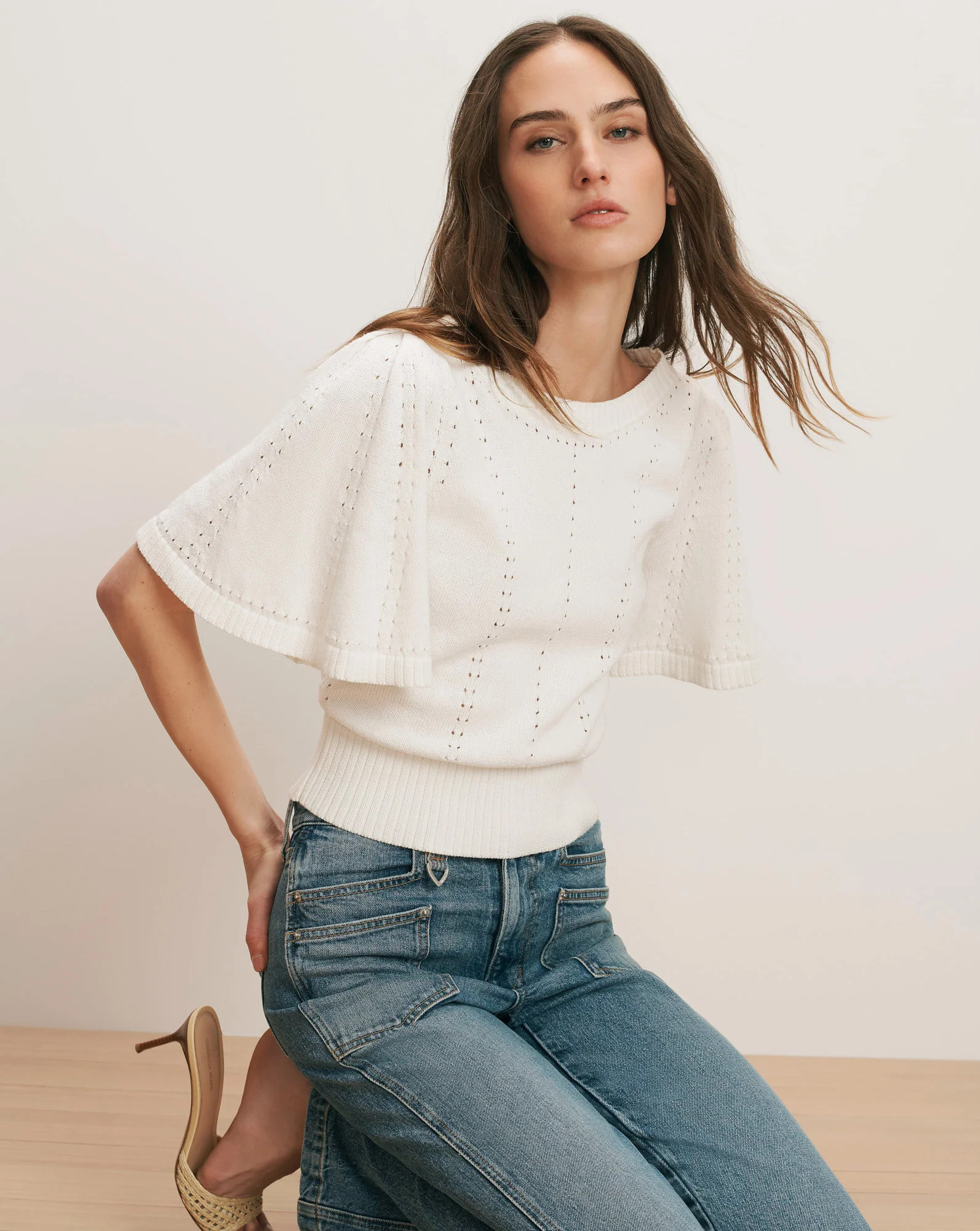 Veronica Beard Rhennan Pointelle Knit Top Off-White | Veronica Beard