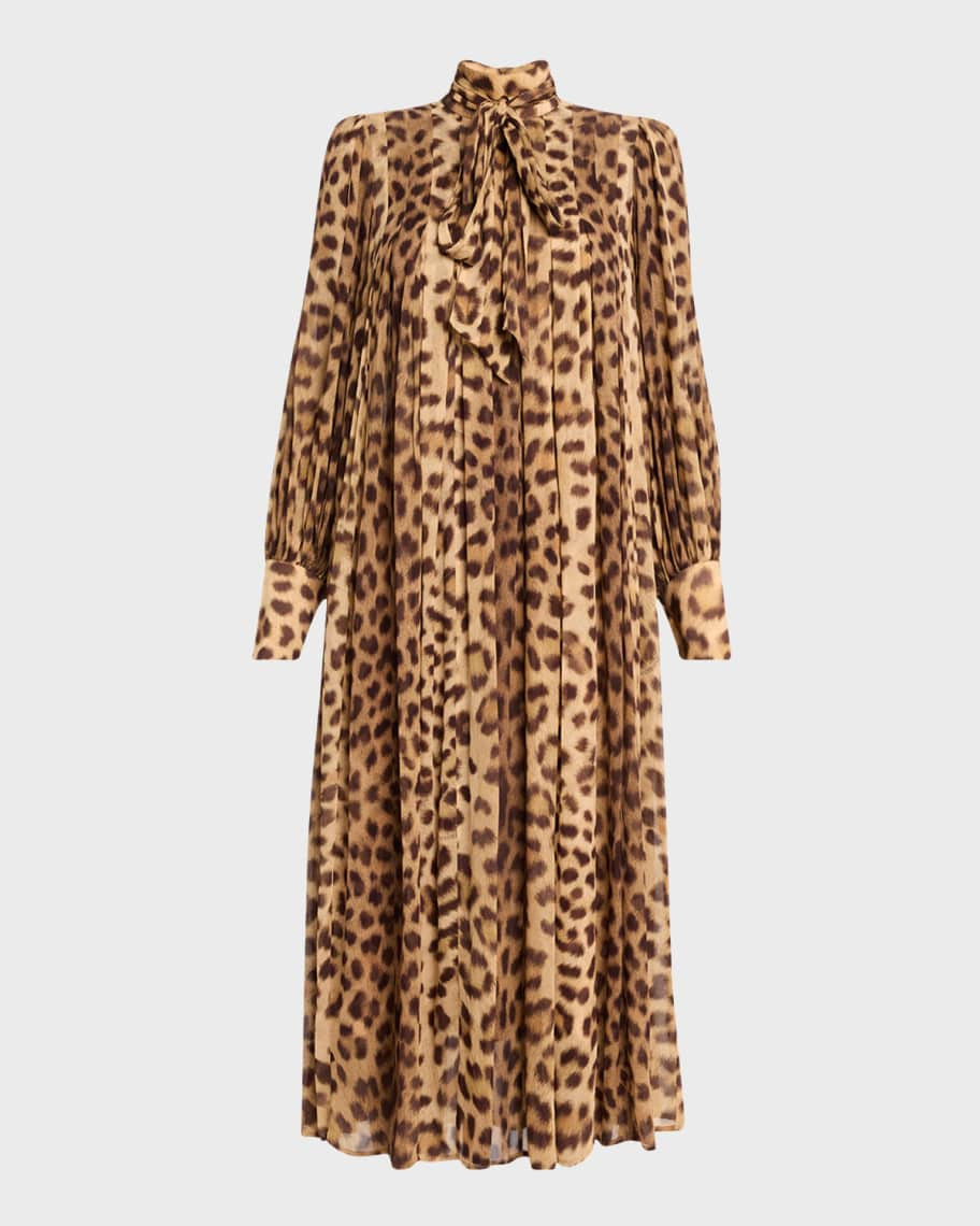 Zimmermann Crush Tie Neck Leopard Midi Dress | Neiman Marcus