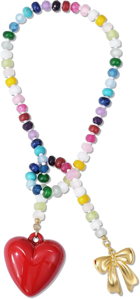 KissYan Beaded Bag Charm Chain for Women, Natural Stone Cute Heart Cherry Pendants for Purse Hand... | Amazon (US)