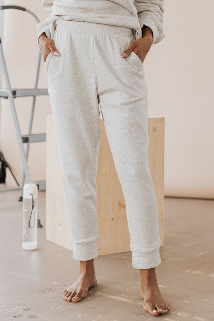 Light Heather Grey French Terry Cropped Joggers | Magnolia Boutique
