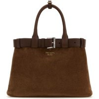 Prada Brown Suede Prada Buckle Medium Handbag | Balardi (US & Canada)