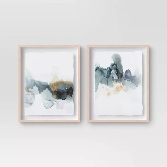 (Set of 2) 16&#34; x 20&#34; Blue and Gold Watercolor Framed print - Project 62&#8482; | Target