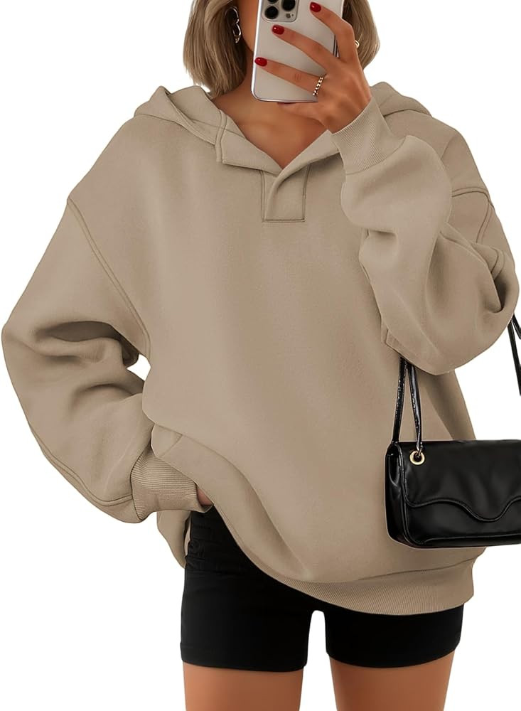 ATHMILE Womens Oversized Hoodies V Neck Sweatshirts Y2K Clothes Long Sleeve Pullover Fall Winter ... | Amazon (US)