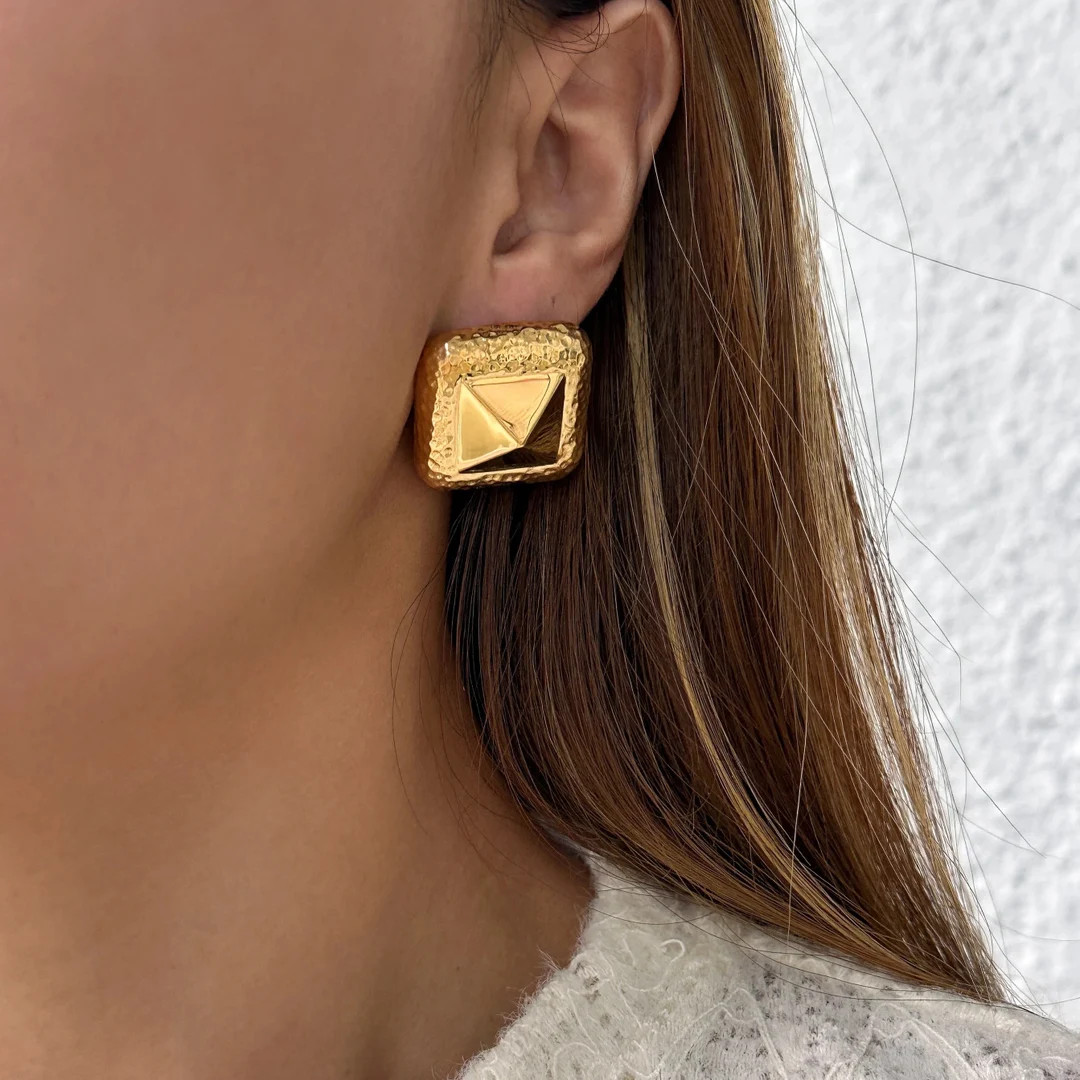 Vintage Chunky Square Gold Earrings, Tarnish Free Chunky Gold Earrings Christmas Gifts for Her, B... | Etsy (UK)