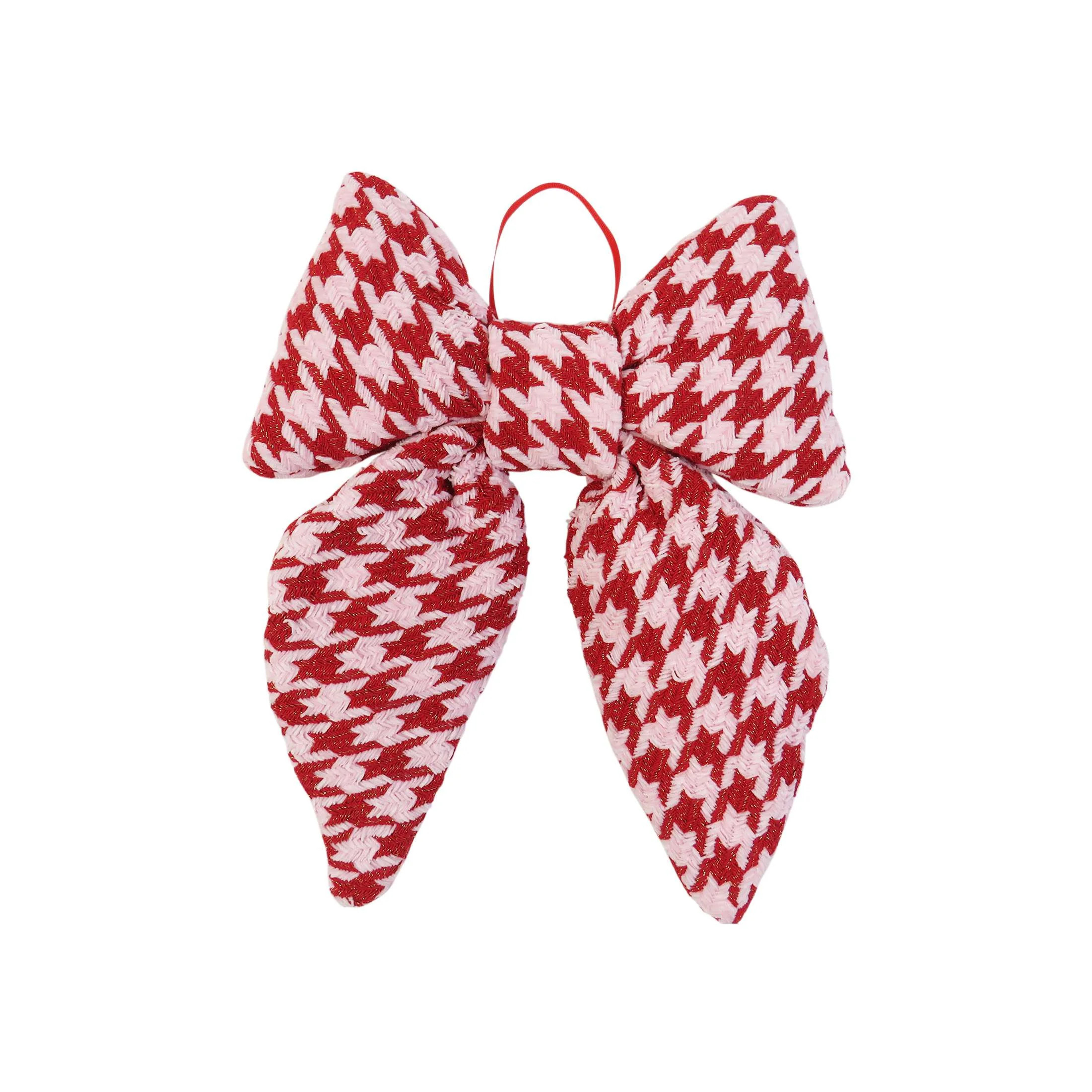 Red and Pink Houndstooth Decorative Christmas Bow, 15.5", by Holiday Time | Walmart (US)