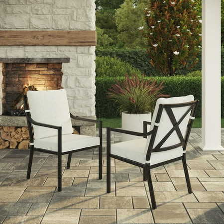 My Texas House Cambria 2-Pack Steel Outdoor Patio Dining Chairs, White/Black | Walmart (US)