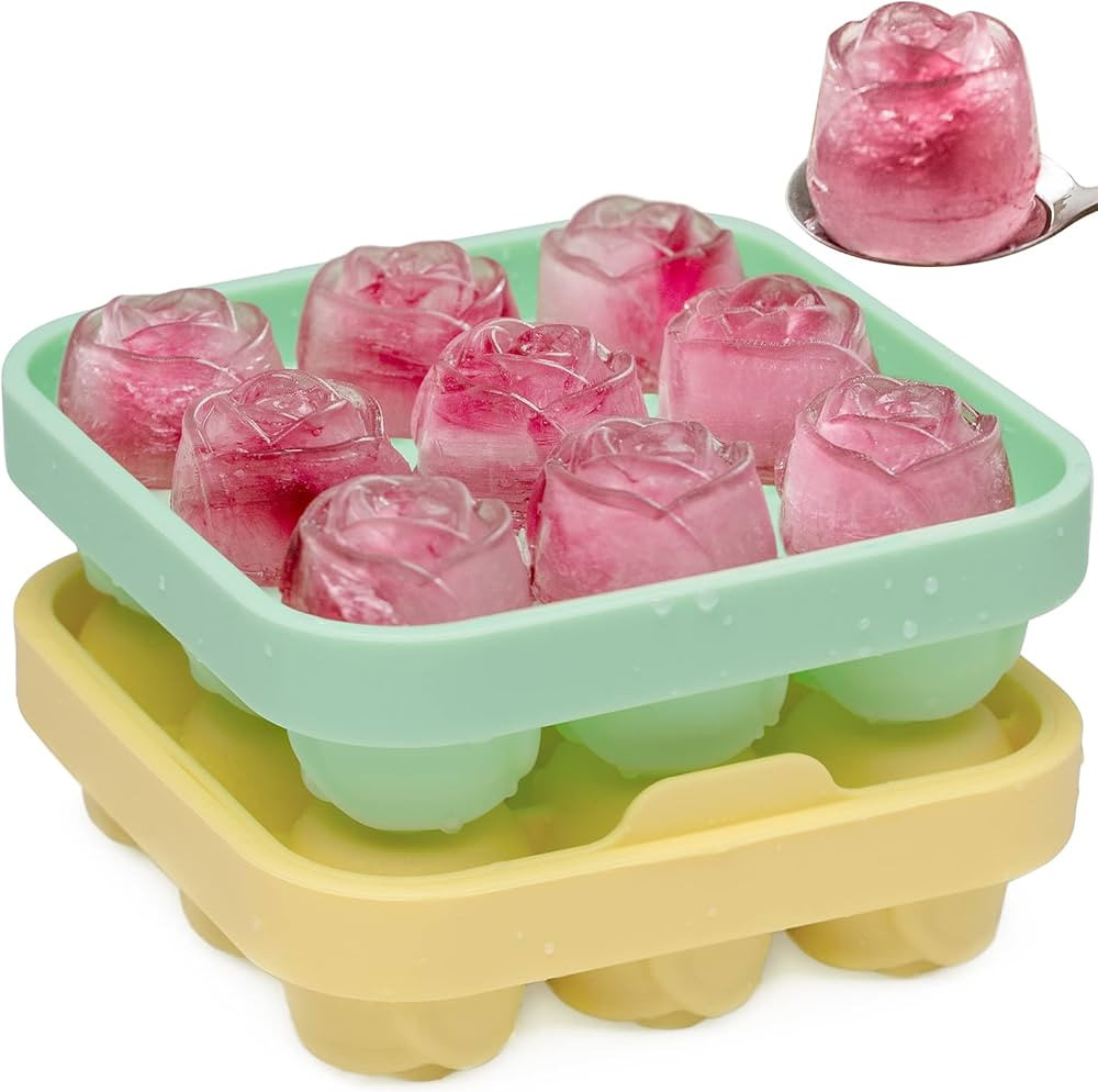 Ice Cube Tray Rose, MEETRUE Rose Shaped Ice Tray Silicone Ice Cube Tray Rose Ice Molds Making 9 x... | Amazon (US)