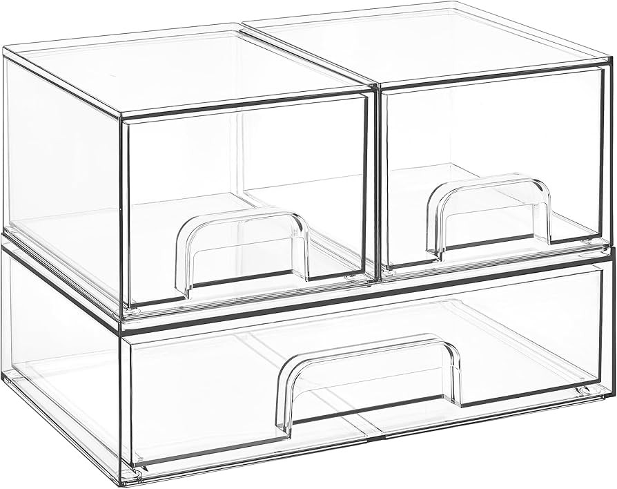 Vtopmart Stackable Storage Drawers Set of 3,Clear Plastic Organizer Bins for Makeup, Cosmetics, B... | Amazon (US)