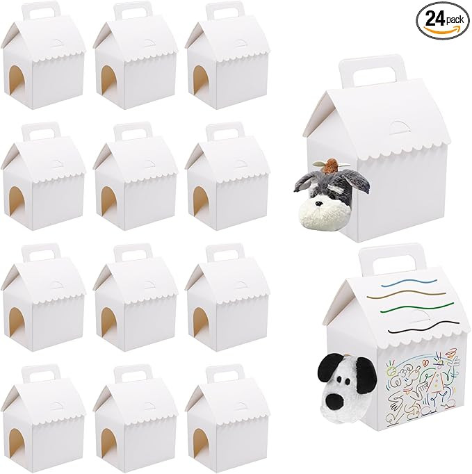 24 PCS Dog Party Favors Boxes with Handle and Window, White House Shape Colorable Adopt a Puppy F... | Amazon (US)