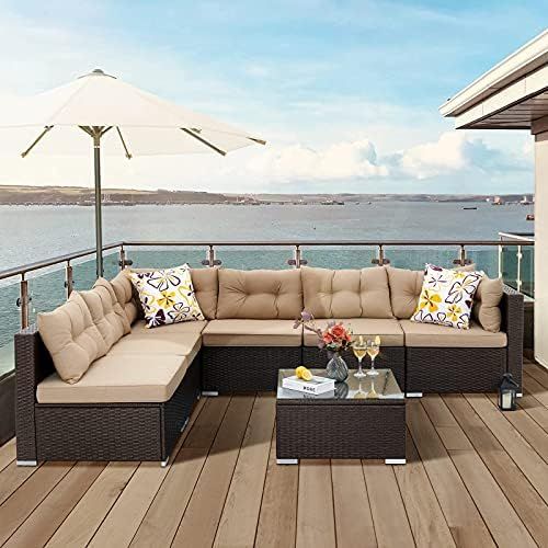 YITAHOME Patio Furniture Set,7-Piece All-Weather Rattan Patio Conversation Set with Washable Soft... | Amazon (US)