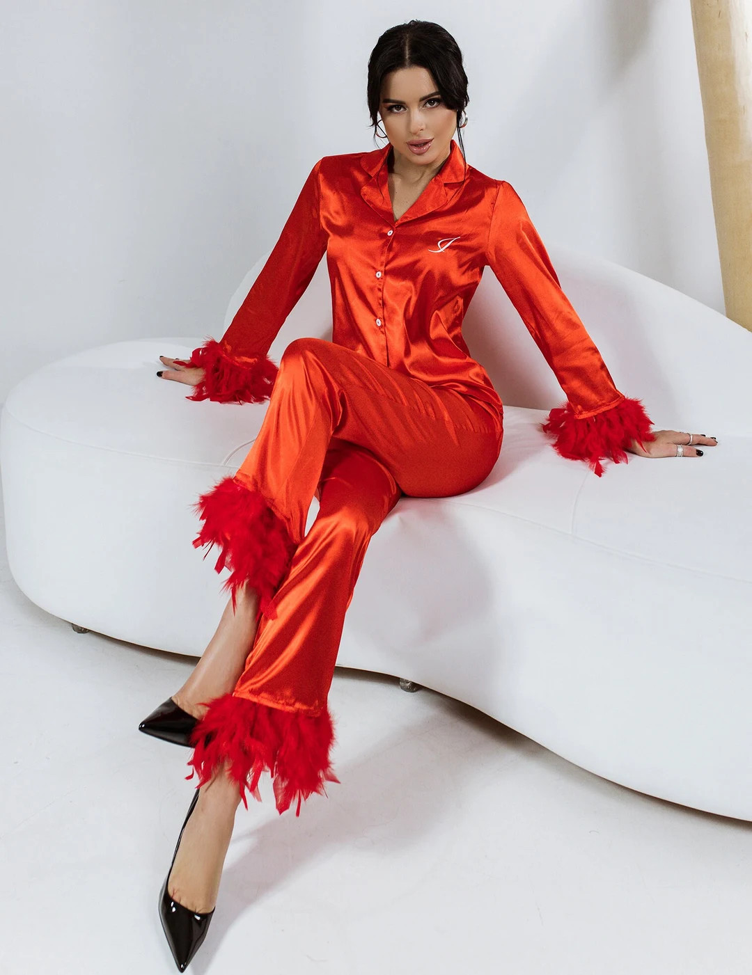 Custom Xmas Satin Pajama, Feathers Satin Trendy Pjs - Etsy | Etsy (US)