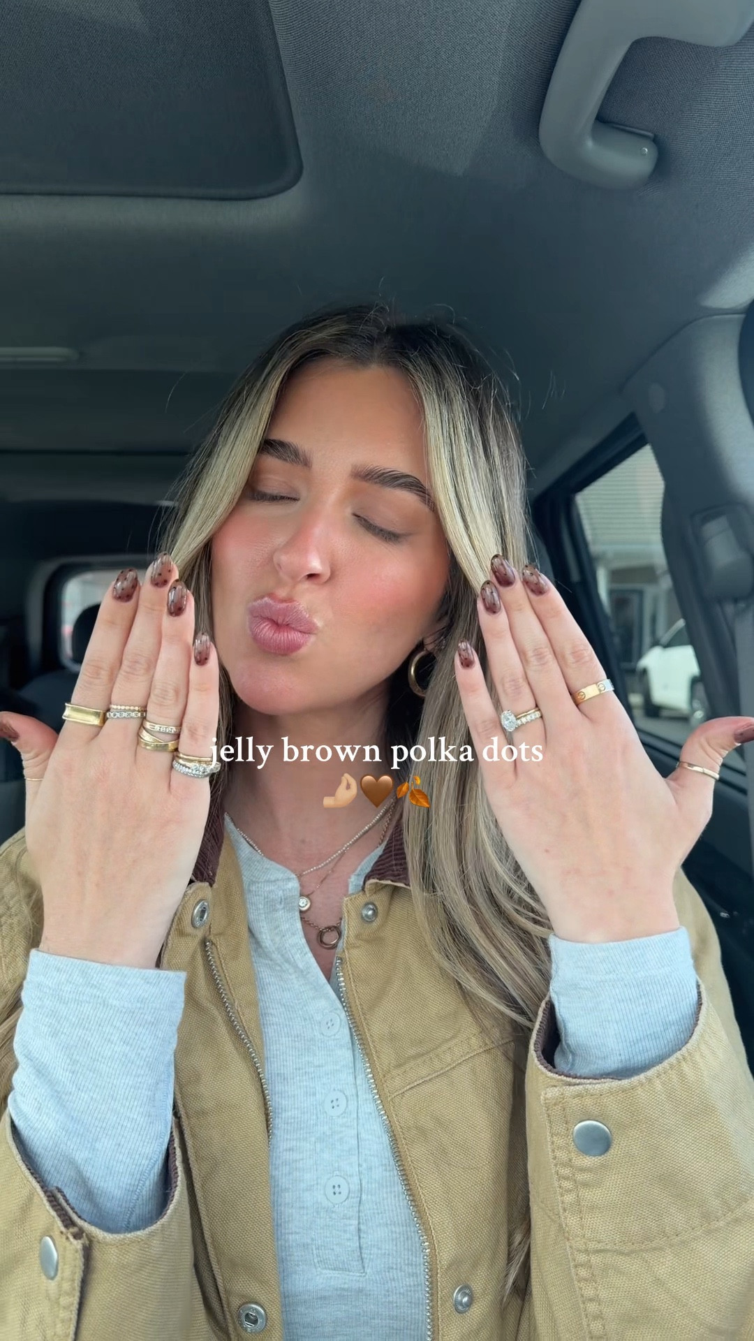 Brown jelly polka dot fall nails and my fav fall jacket 🤌🏼

#LTKBeauty #LTKStyleTip #LTKSeasonal
