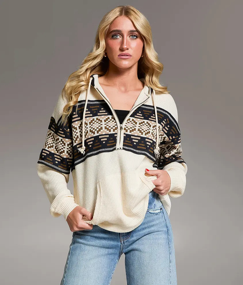 Pieced Sweater Waffle Knit Hoodie | Buckle