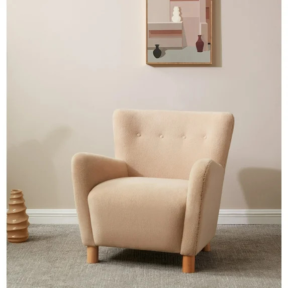 SAFAVIEH Couture Carey Modern Faux Shearling Solid Accent Chair, Tan | Walmart (US)
