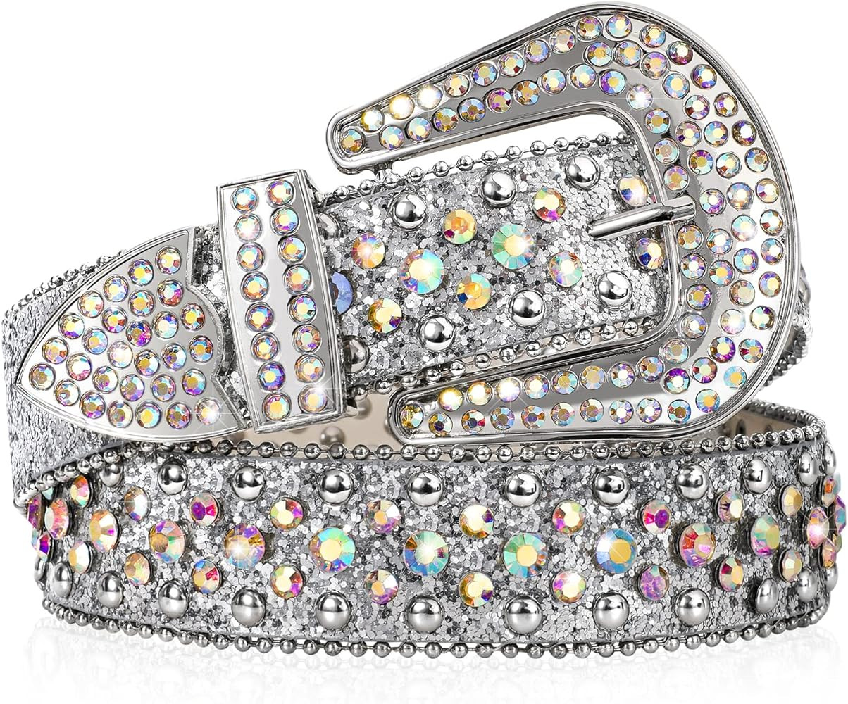 SANSTHS Women Rhinestone Belt for Jeans, Men Western Cowgirl Bling Studded Belt Faux Crocodile Gr... | Amazon (US)