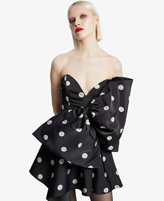 Bardot Women's Brydie Oversized-Bow Dot-Print Mini Dress - Macy's | Macy's