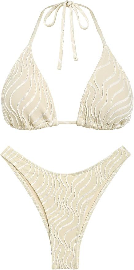 seamoly Triangle Bikini for Women Halter Backless Sexy Bathing Suit 2 PCS Striped High Waisted Th... | Amazon (US)