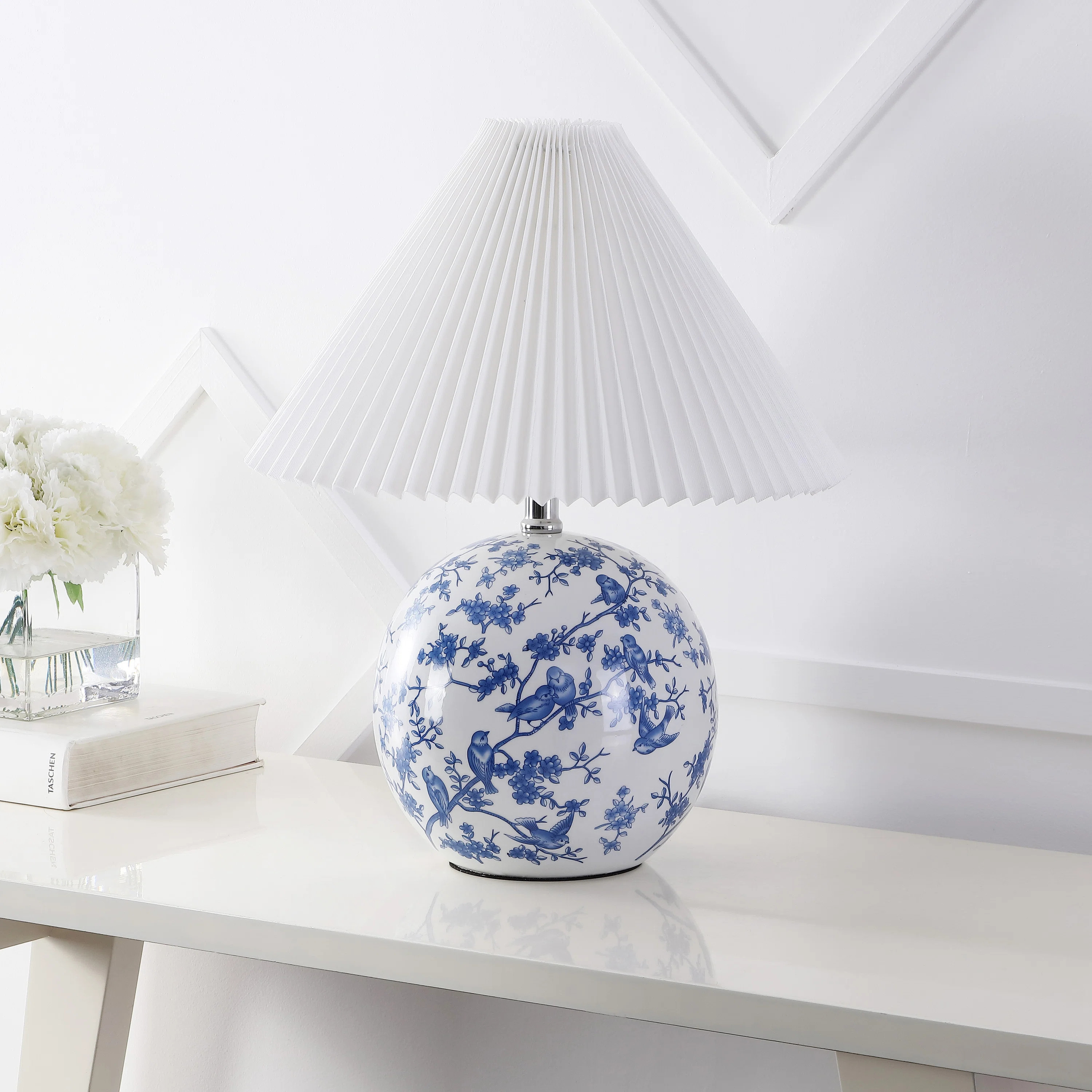 Anastase 19.5" Cottage Classic Chinoiserie Ceramic Orb LED Table Lamp with Pleated Shade | Wayfair North America