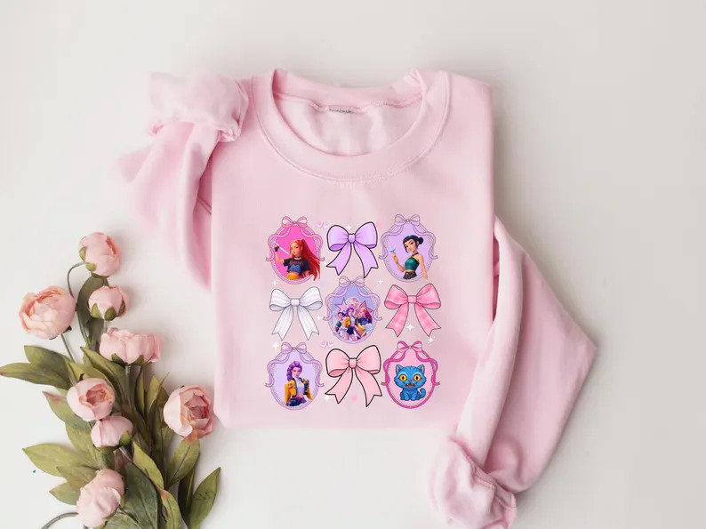 Huntrix Valentine Day Bow Sweatshirt, Mira Zoey Rumi Anime Girl Group Tee, Kpop Demon Hunter Shir... | Etsy (US)