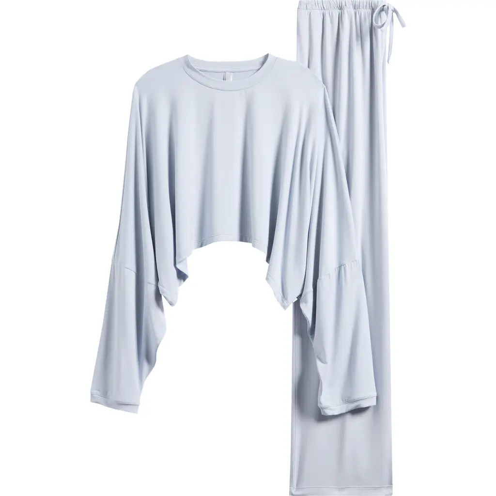 SKIMS Crop Top & Pants Pajamas in Zen Blue at Nordstrom, Size 2X | Nordstrom