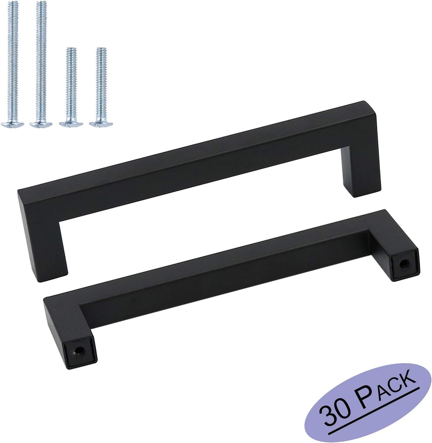 30Pack Goldenwarm Black Square Bar Cabinet Pull Drawer Handle Stainless Steel Modern Hardware for... | Amazon (US)
