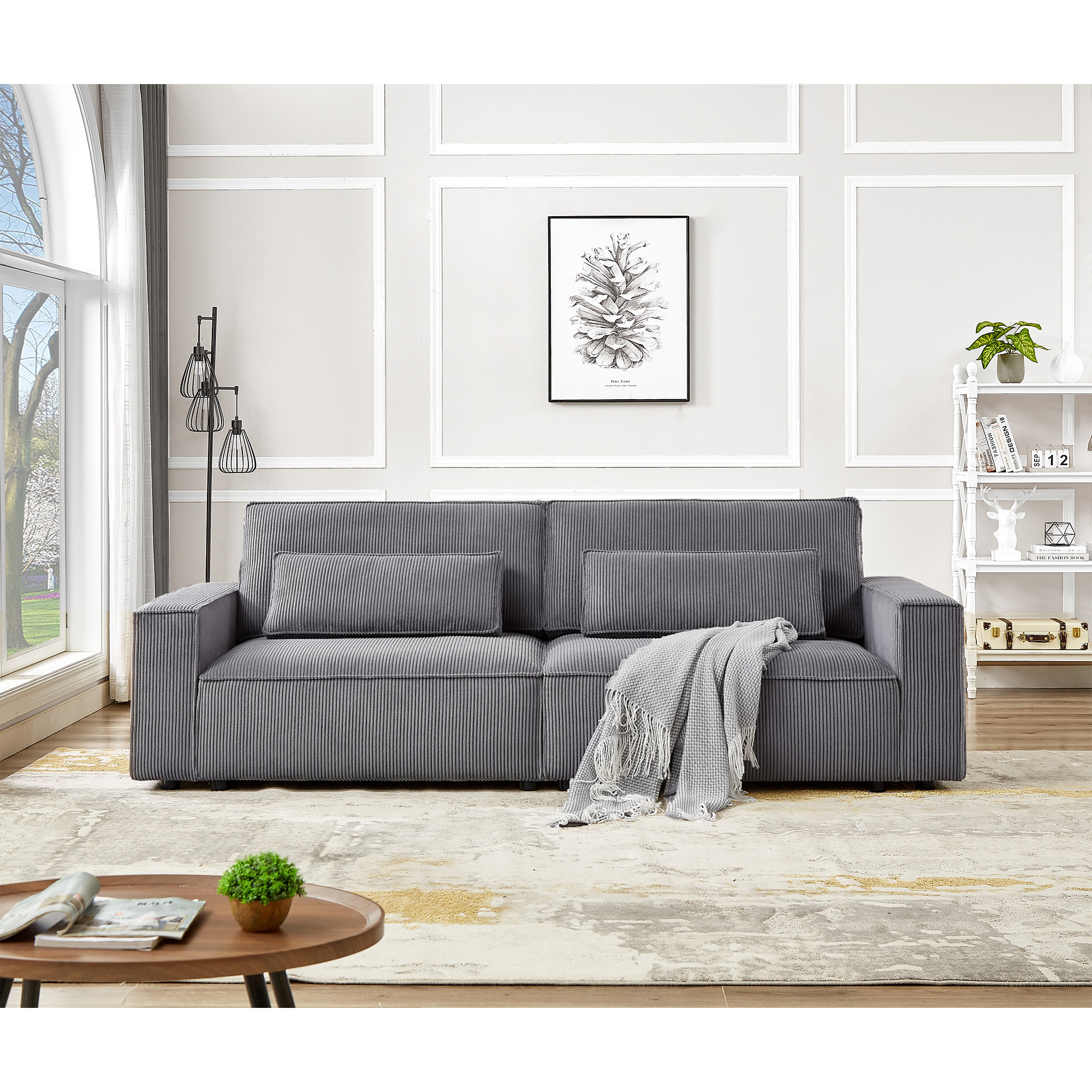 Homfa 105.5" Modern Corduroy Sofa, Oversize Couch with 9‘’ Wide Armrests and 28'' Deep Seat, ... | Walmart (US)