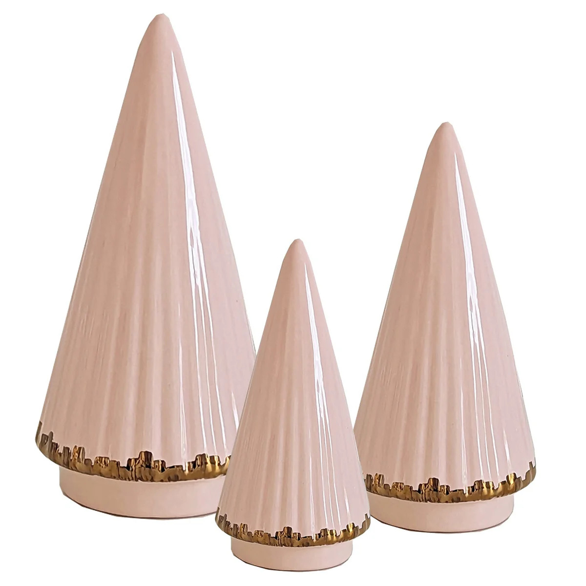 Blush Fluted Christmas Trees with 22K Gold Brushstroke Accent | Ruby Clay Company