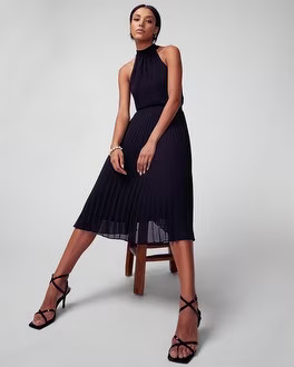 Pleated Halter Midi Dress | White House Black Market