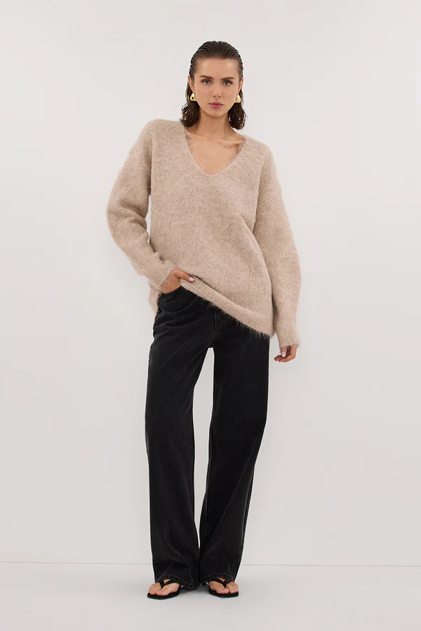 SALMA OAT V NECK JUMPER | DISSH