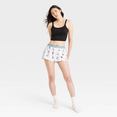 Women's Ski Print Foldover Waistband Boxer Shorts - Colsie™ White | Target