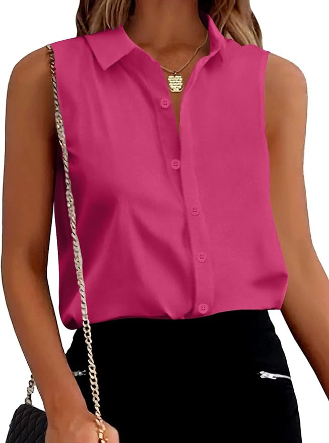 Zeagoo Women's Sleeveless Button Down Shirts Blouses Solid Casual Loose V Neck Tank Tops for Work... | Amazon (US)