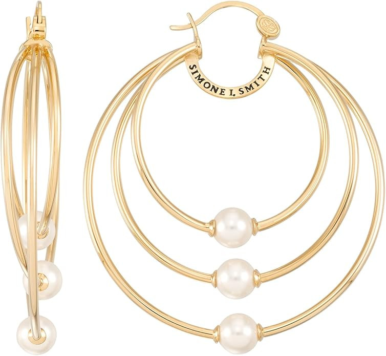 Simone I. Smith - Lady of Serenity Hoop Earrings 18K Yellow Gold over Sterling Silver Cascading T... | Amazon (US)