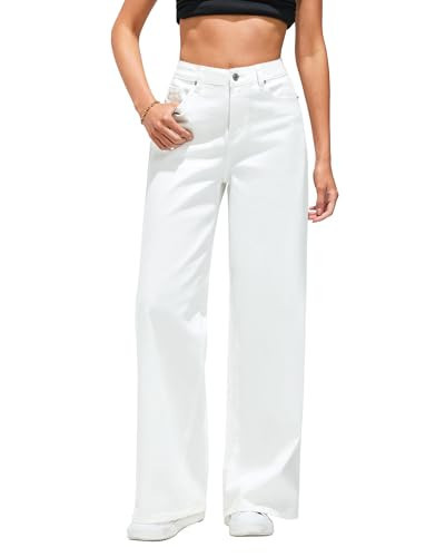 LookbookStore Womens Wide Leg High Waisted Jeans High Waist Pants Women Womens Baggy Jeans High Waisted Women's Jeans High Waisted Ivory White Size X-Large Fits US Size 16 - Size 18 | Amazon (US)