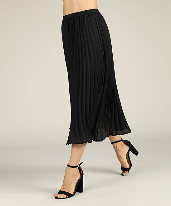 Suzanne Betro Women's Casual Skirts 101BLACK - Black Pleated Midi Skirt - Women & Plus | Zulily