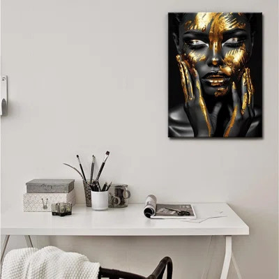 Black Gold African American Woman Canvas Wall Art Golden Black Woman Prints Posters Picture Pretty Africa Girl Paintings For Bedroom Living Room Home | Wayfair North America