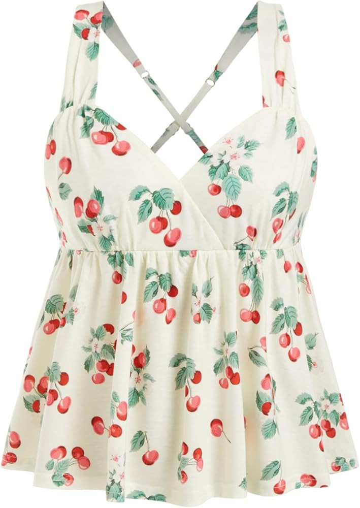 CIDER Womens Going Out Tops Peplum Y2K Babydoll Sleeveless Criss Cross Boho Ruffle Hem Tank Tops | Amazon (US)